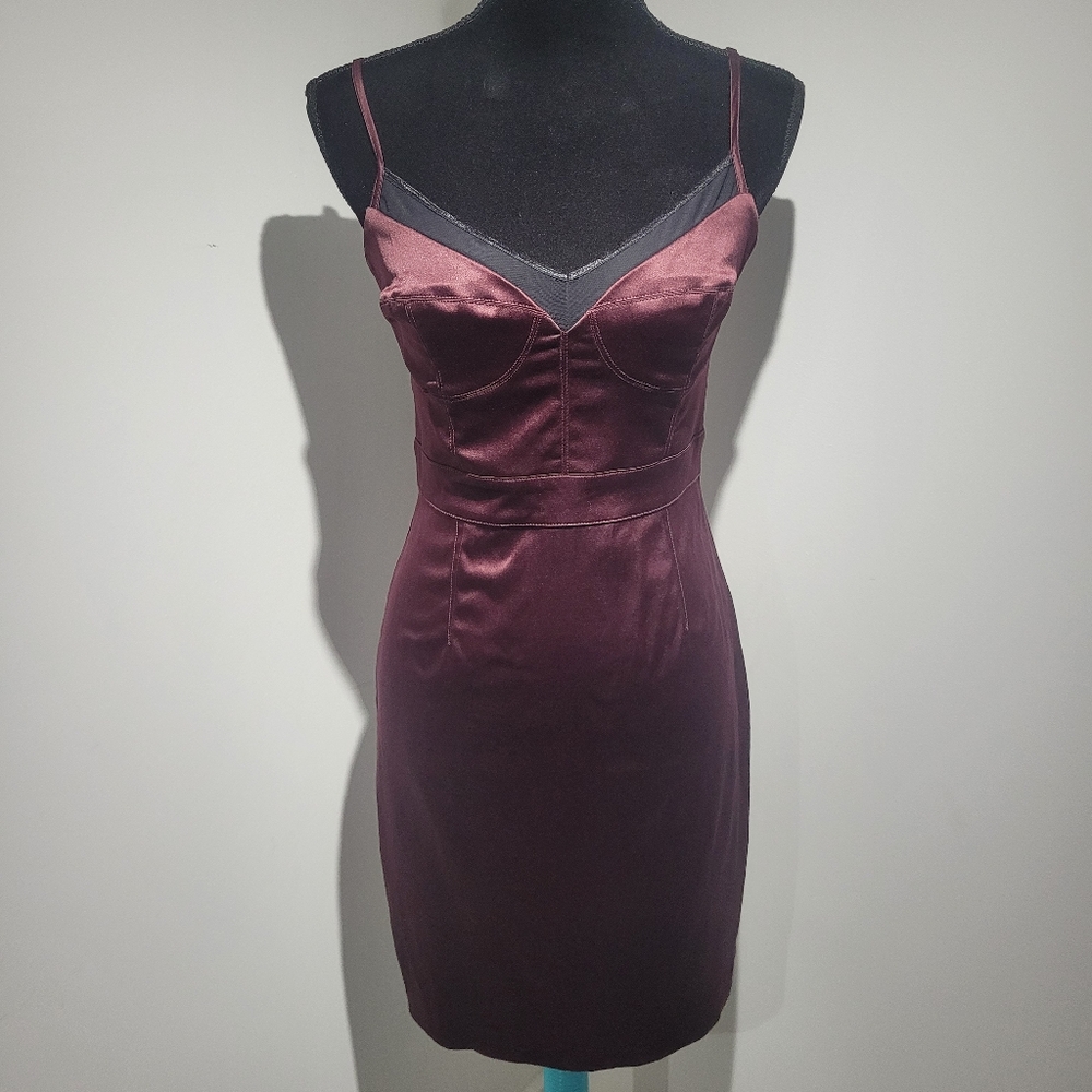 Dynamite Women's Burgundy Satin Bodycon Mini Dress 4 Cocktail Party NEW